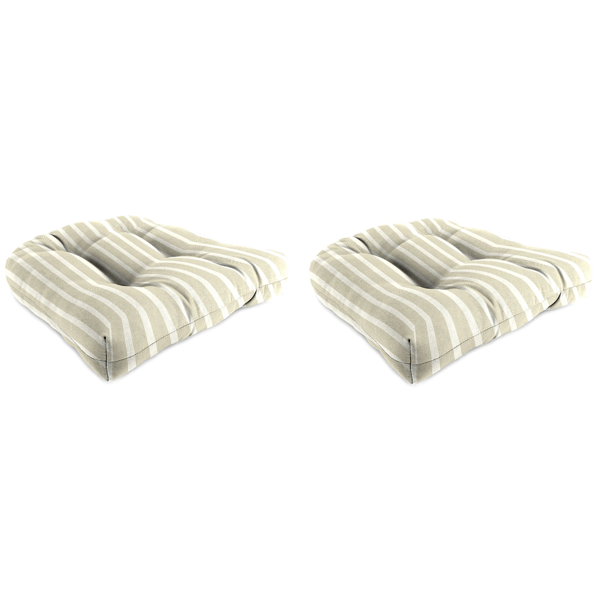 Jordan Manufacturing Sunbrella 18" x 18" Shore Linen Natural Stripe Square Tufted Contoured Outdoor Wicker Seat Cushion (2 Pack)