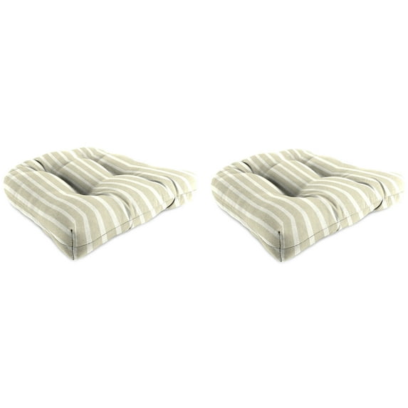 Jordan Manufacturing Sunbrella 18" x 18" Shore Linen Natural Stripe Square Tufted Contoured Outdoor Wicker Seat Cushion (2 Pack)
