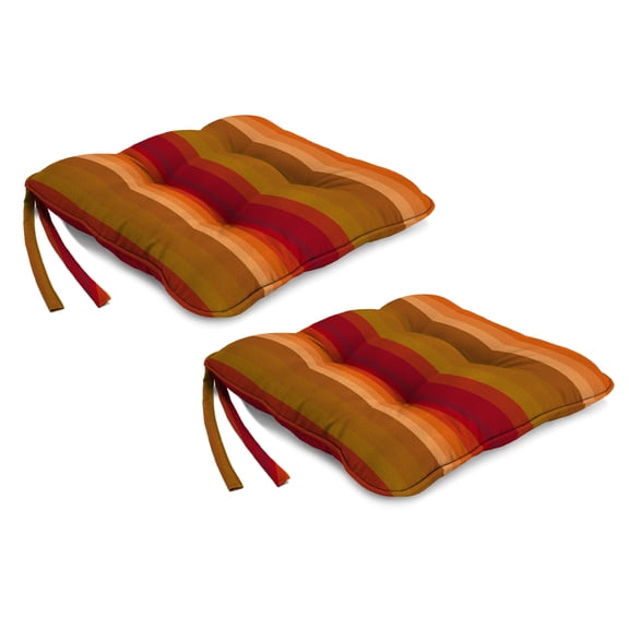 Jordan Manufacturing Sunbrella 19" x 19" Astoria Sunset Burgundy Stripe Square Tufted Outdoor Wicker Seat Cushion with Ties and Welt (2 Pack)