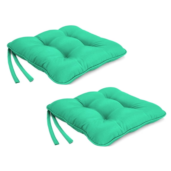 Jordan Manufacturing Sunbrella 19" x 19" Canvas Aruba Turquoise Solid Square Tufted Outdoor Wicker Seat Cushion with Ties and Welt (2 Pack)