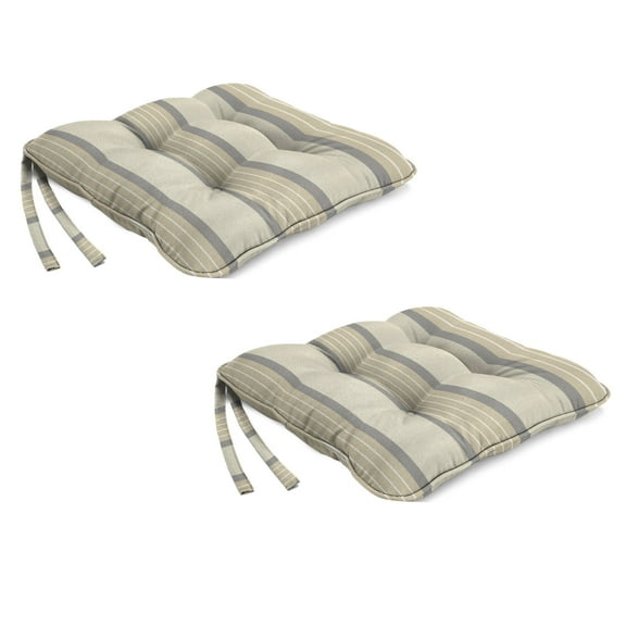 Jordan Manufacturing Sunbrella 19" x 19" Cove Pebble Tan Stripe Square Tufted Outdoor Wicker Seat Cushion with Ties and Welt (2 Pack)