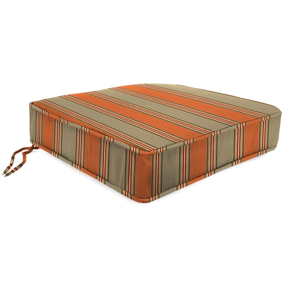 Jordan Manufacturing Sunbrella 21.5" x 22.5" Passage Poppy Multicolor Stripe Rectangular Outdoor Deep Seat Chair Cushion Set with Ties and Welt
