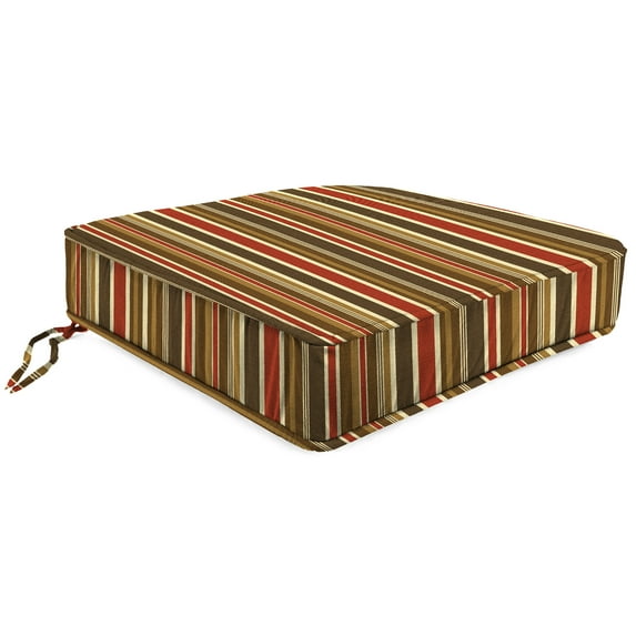Jordan Manufacturing Sunbrella 22.5" x 22.5" Brannon Redwood Multicolor Stripe Square Outdoor Deep Seat Cushion with Ties and Welt
