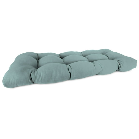 Jordan Manufacturing Sunbrella 44" x 18" Cast Mist Light Teal Solid Rectangular Tufted Contoured Outdoor Wicker Settee Bench Cushion