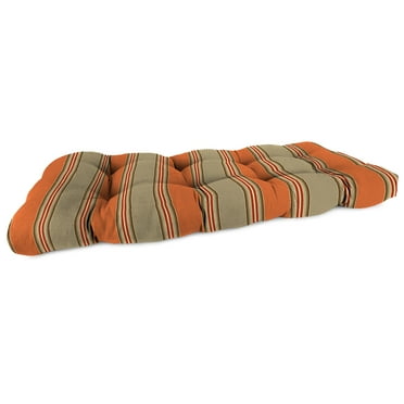 Jordan Manufacturing Sunbrella 44" x 18" Passage Poppy Multicolor Stripe Rectangular Tufted Contoured Outdoor Wicker Settee Bench Cushion