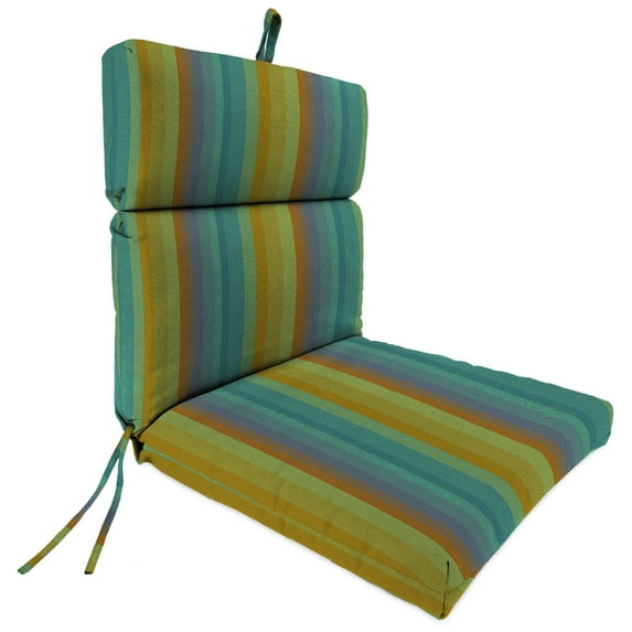 Jordan Manufacturing Sunbrella 44" x 22" Astoria Lagoon Multicolor Stripe Rectangular Outdoor Chair Cushion with Ties and Hanger Loop