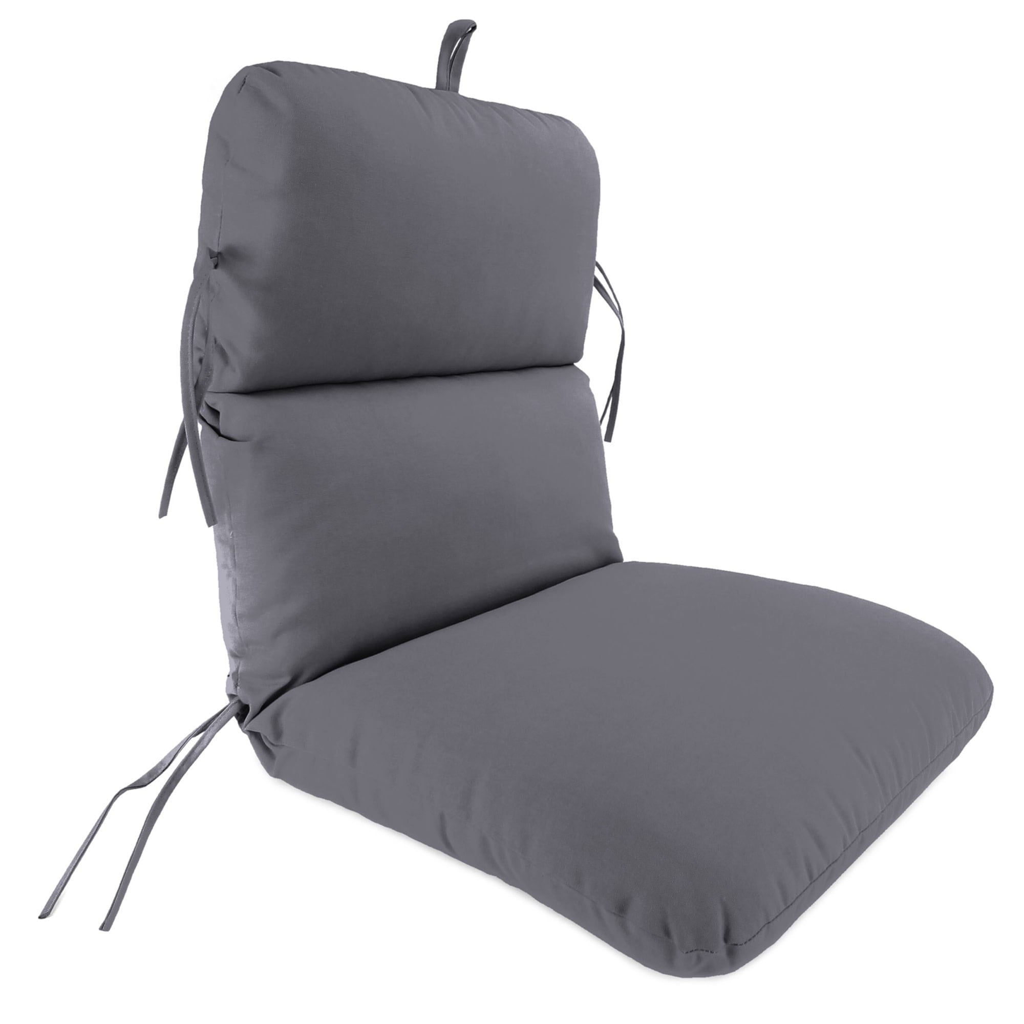 Charcoal Gray Polyester Outdoor Dining Chair Cushion with Ties