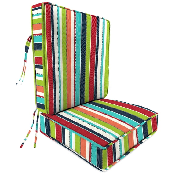 Jordan Manufacturing Sunbrella 45" x 22" Carousel Confetti Multicolor Stripe Rectangular Outdoor Deep Seat Chair Cushion with Ties and Welt