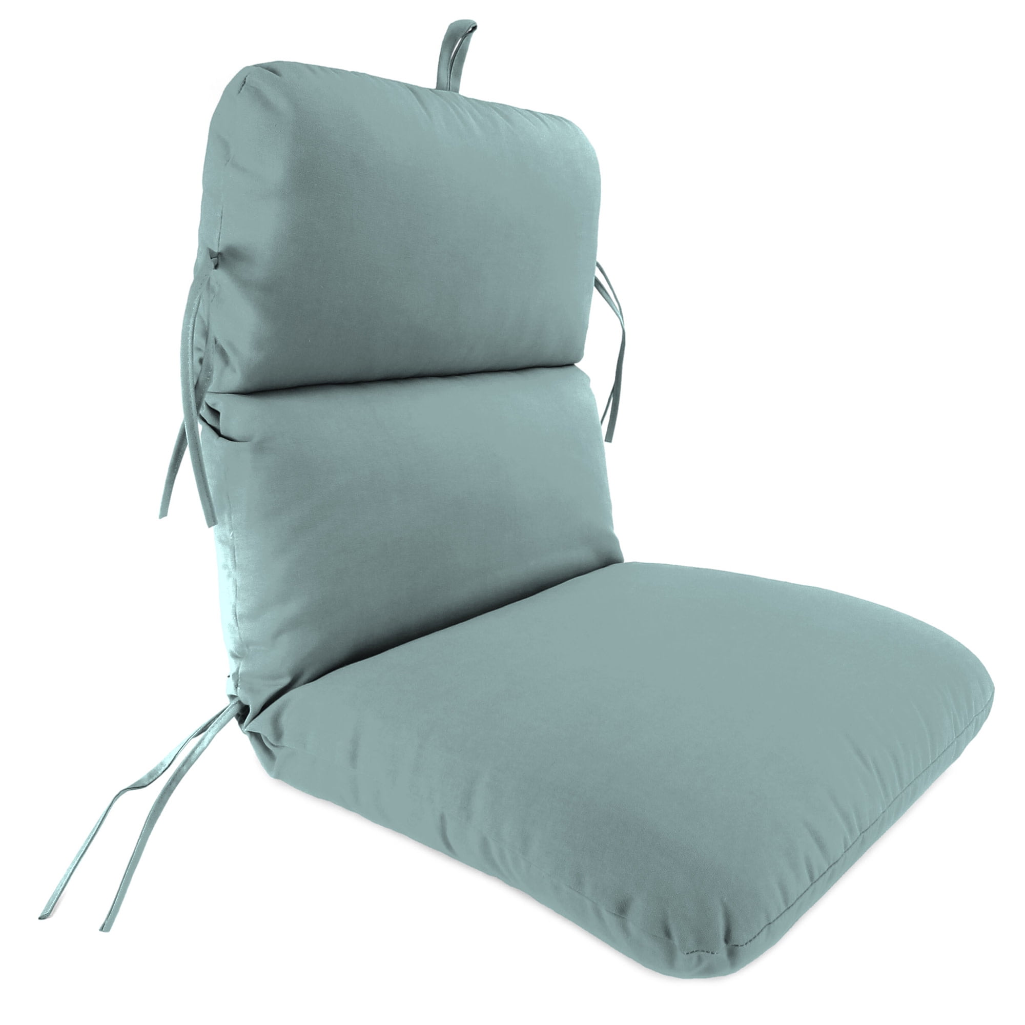 Jordan Manufacturing Sunbrella 45" x 22" Cast Mist Light Teal Solid Rectangular Outdoor Chair Cushion with Ties and Hanger Loop