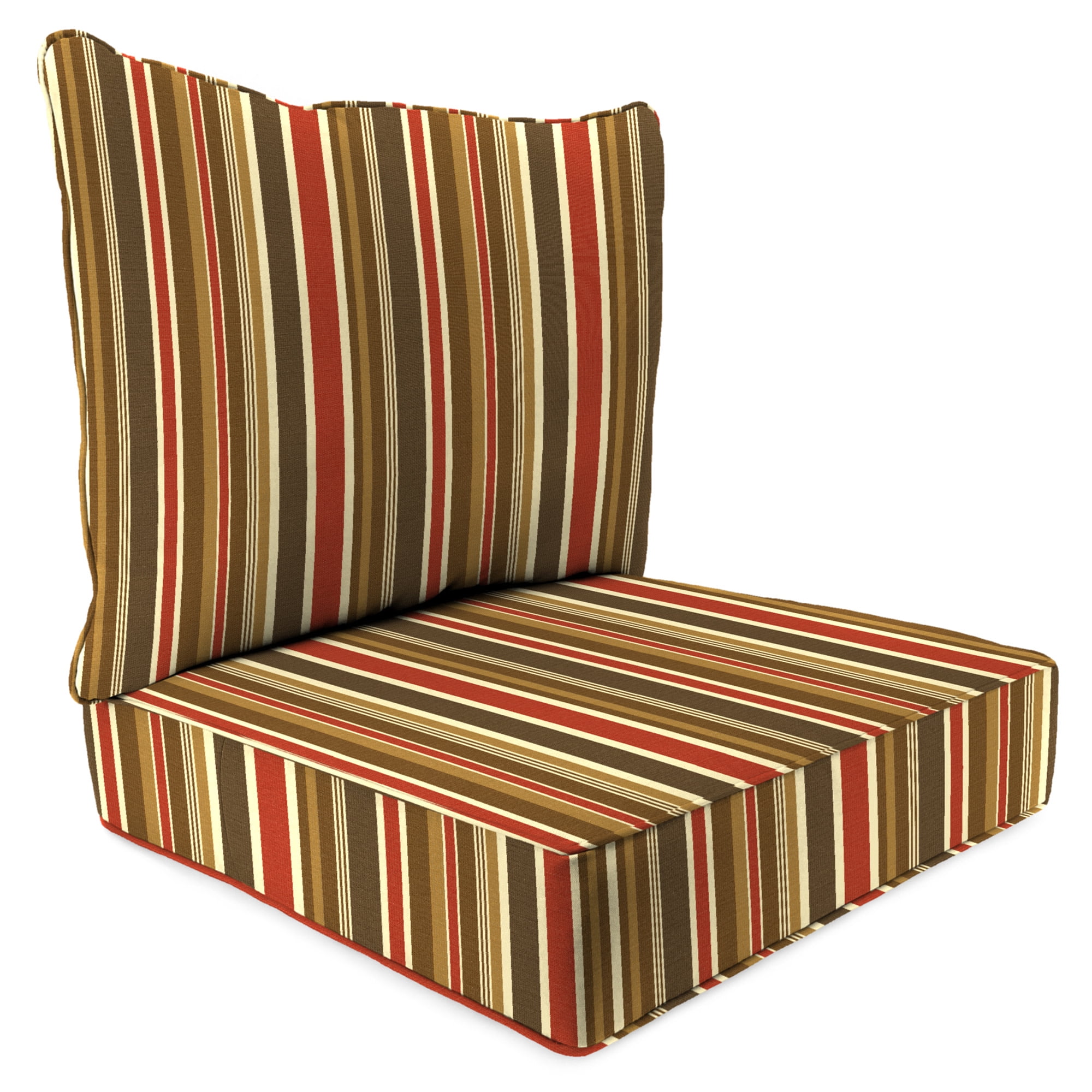 Jordan Manufacturing Sunbrella 46.5" x 24" Brannon Redwood Multicolor Stripe Rectangular Outdoor Deep Seat Chair Cushion Set with Welt