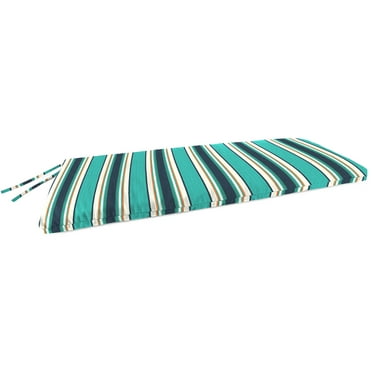 Jordan Manufacturing Sunbrella 48" x 18" Token Surfside Teal Stripe Rectangular Outdoor Settee Swing Bench Cushion with Ties