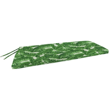 Jordan Manufacturing Sunbrella 48" x 18" Tropics Jungle Green Leaves Rectangular Outdoor Settee Swing Bench Cushion with Ties