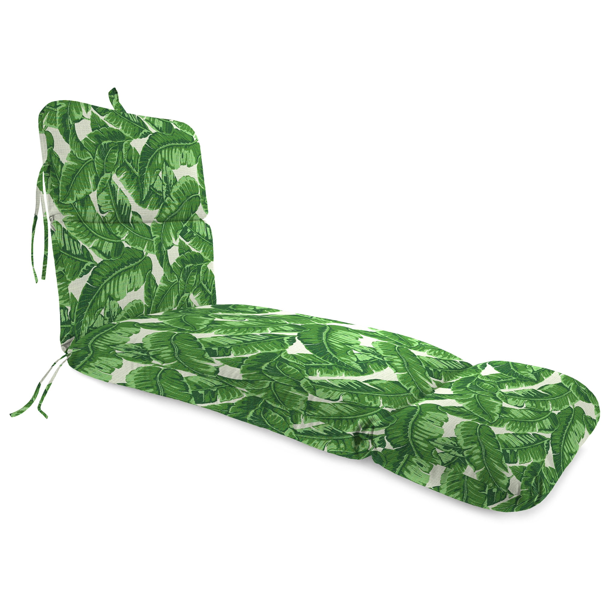 Jordan Manufacturing Sunbrella 74" x 22" Tropics Jungle Green Leaves Rectangular Outdoor Chaise Lounge Cushion with Ties and Hanger Loop