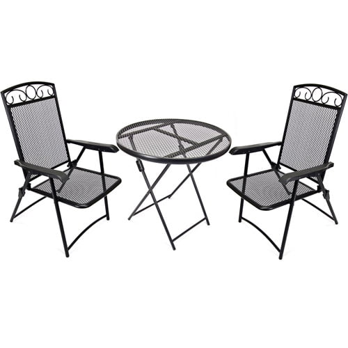 Jordan Manufacturing Wrought Iron Folding 3-Piece Outdoor Bistro Set, Black