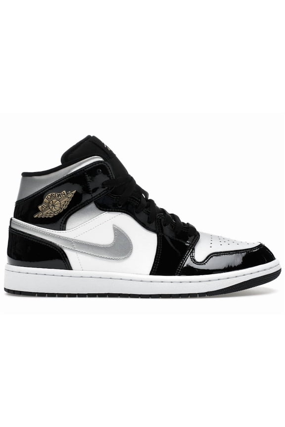 Men's 1 Mid SE Patent Black White Metallic Silver Metallic Gold Shoes, from StockX