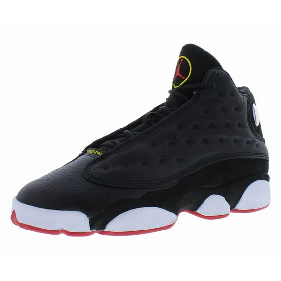 Jordan Men's Casual Leather Round Toe Lace-Up Sneakers, Black/True Red-White, Size 5