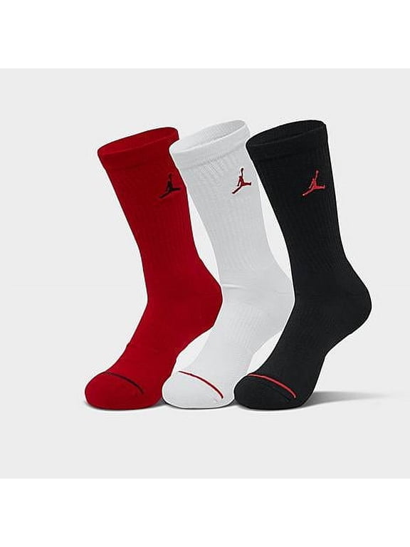 Jordan Men's Everyday Crew Socks (3-Pack) in Red/Black/White/Red Size Large Nylon/Polyester/Spandex