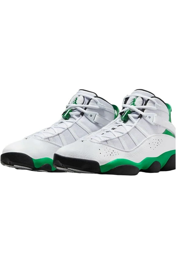 Mens 6 Rings Basketball Shoes,White/Black/Lucky Green,11.5