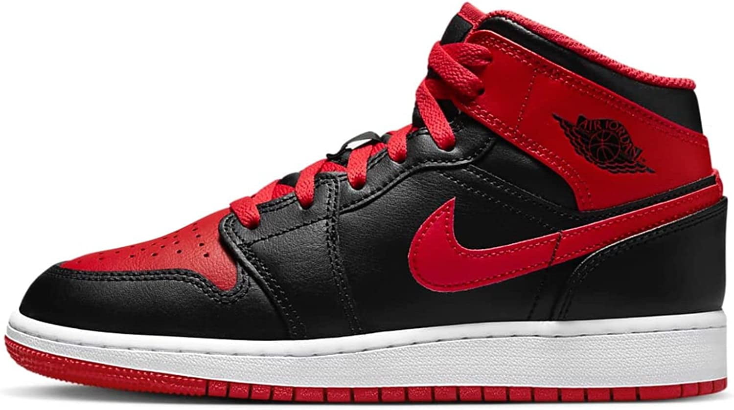 ♥Jordan 1 Mid Black Fire Red♥ Jordan Air 1 Mid Men's Shoes, Black/Fire Red-white, Size 12