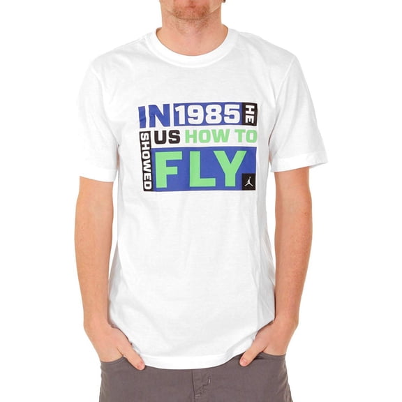Jordan Mens Aj In 1985 He Showed Us How To Fly Print T-Shirt,White,L