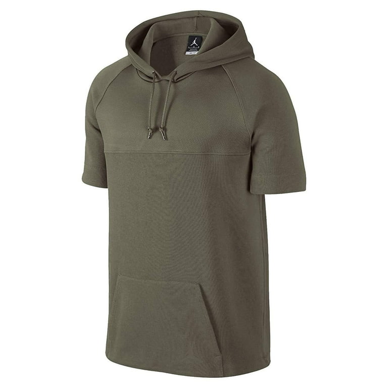 Jordan Mens Pull Over Short Sleeve Hoodie Olive Green Small