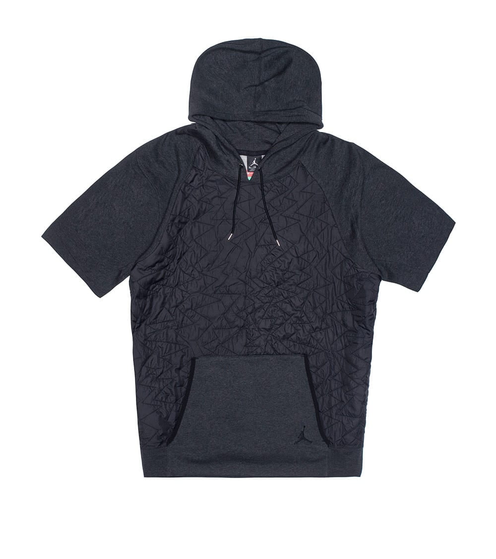 Jordan Mens Pullover Short Sleeves Quilted Fleece Hoodie,Black