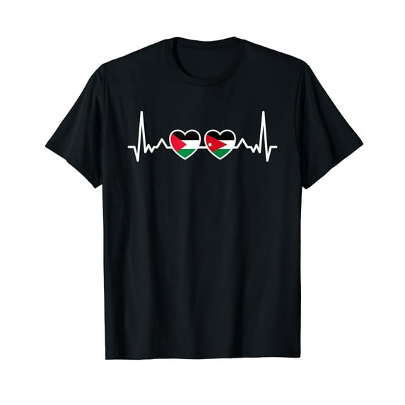 Jordan Palestine Flag Jordanian Palestinian Unity Heartbeat T-Shirt