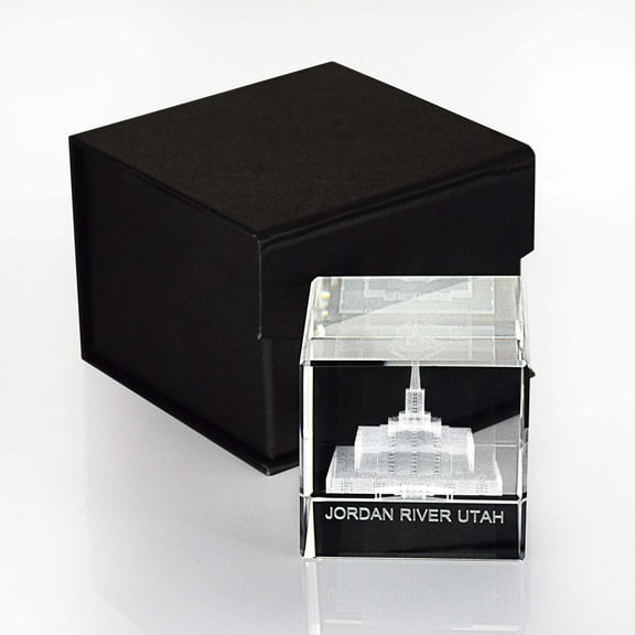 Jordan River Utah Temple Laser Engraved Crystal Cube by Ringmasters