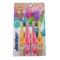 Jordan* Step 2 Kids Toothbrush, 3-5 Years, Soft Bristles, BPA Free (4 Pack) Pink & Yellow