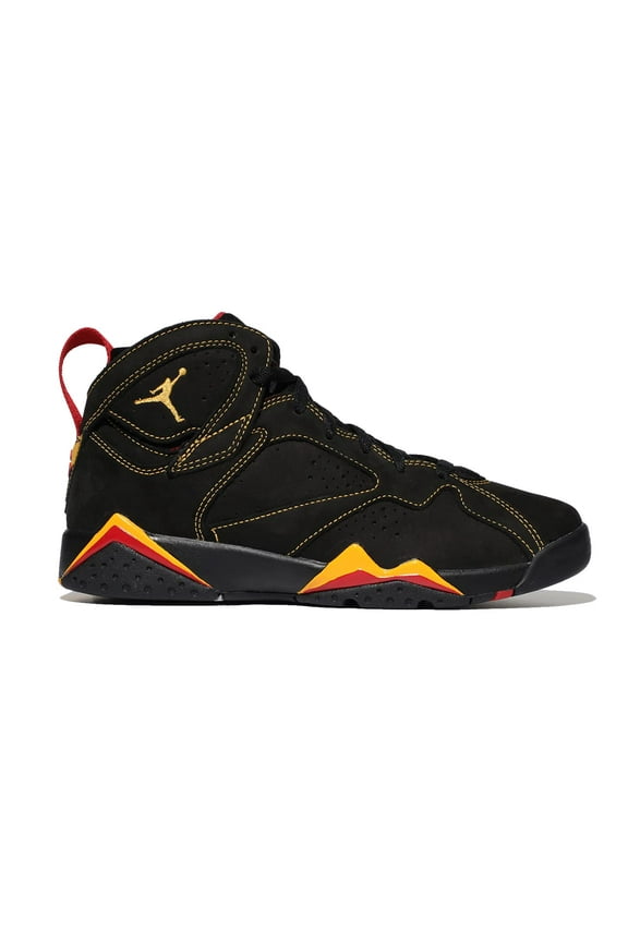 ; Unisex Kids Athletic Shoes Retro Style Air Jordan 7, Black/Citrus - Varsity Red, Size 5
