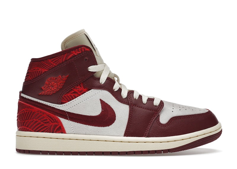 Air Jordan Women's Retro 1 Mid Se 'Tiki Leaf Team Red' Sneakers