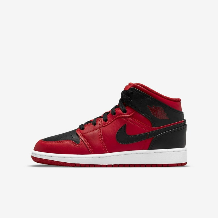 Nike Air Jordan Mid GS 'Reverse Bred' Boys Shoes, Gym Red/Black