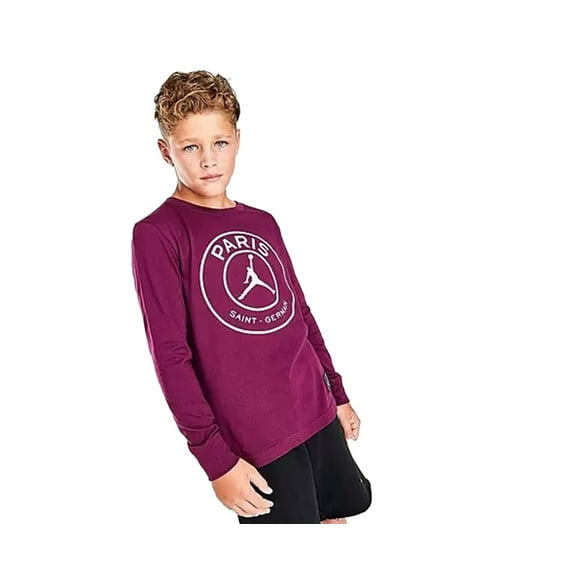Jordan X Paris Saint-Germain Mirror Logo Long Sleeve Boys Active Shirts & Tees Size S, Color: Purple/White