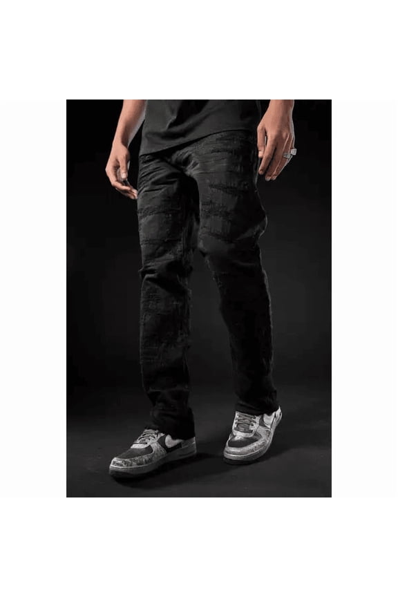 heavy distressed aaron fit denim