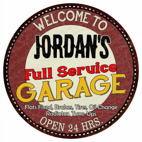 Jordan's Full Service Garage 12" Round Metal Sign Man Cave Décor 200120037306