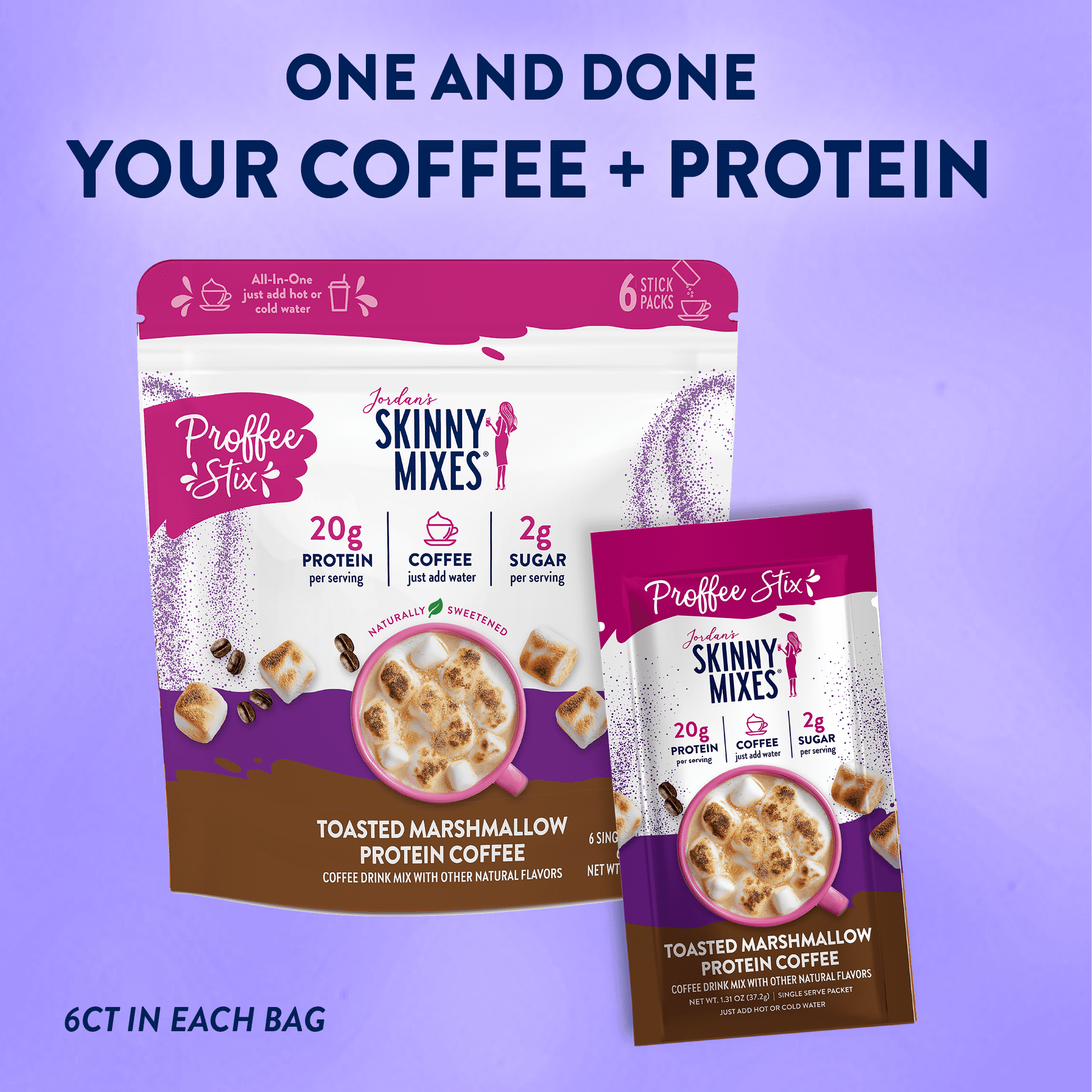 Jordans Skinny Mixes Proffee Stix Toasted Marshmallow Protein Coffee Mix, 6 Count