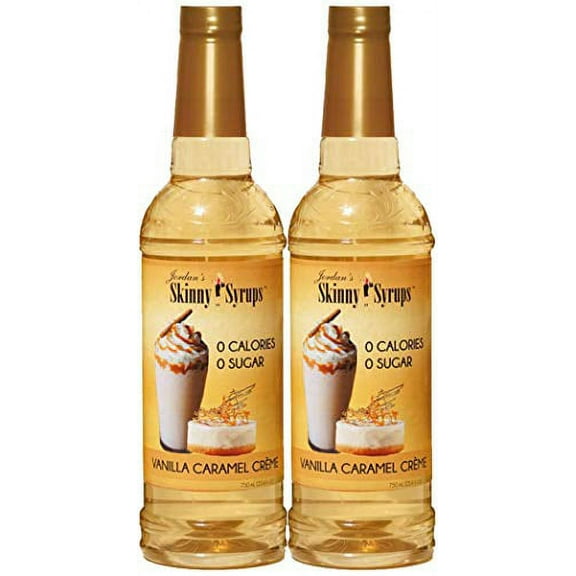 Jordan's Skinny Syrups Sugar Free Vanilla Caramel Creme 750 ml (Pack of 2) with By The Cup Coaster