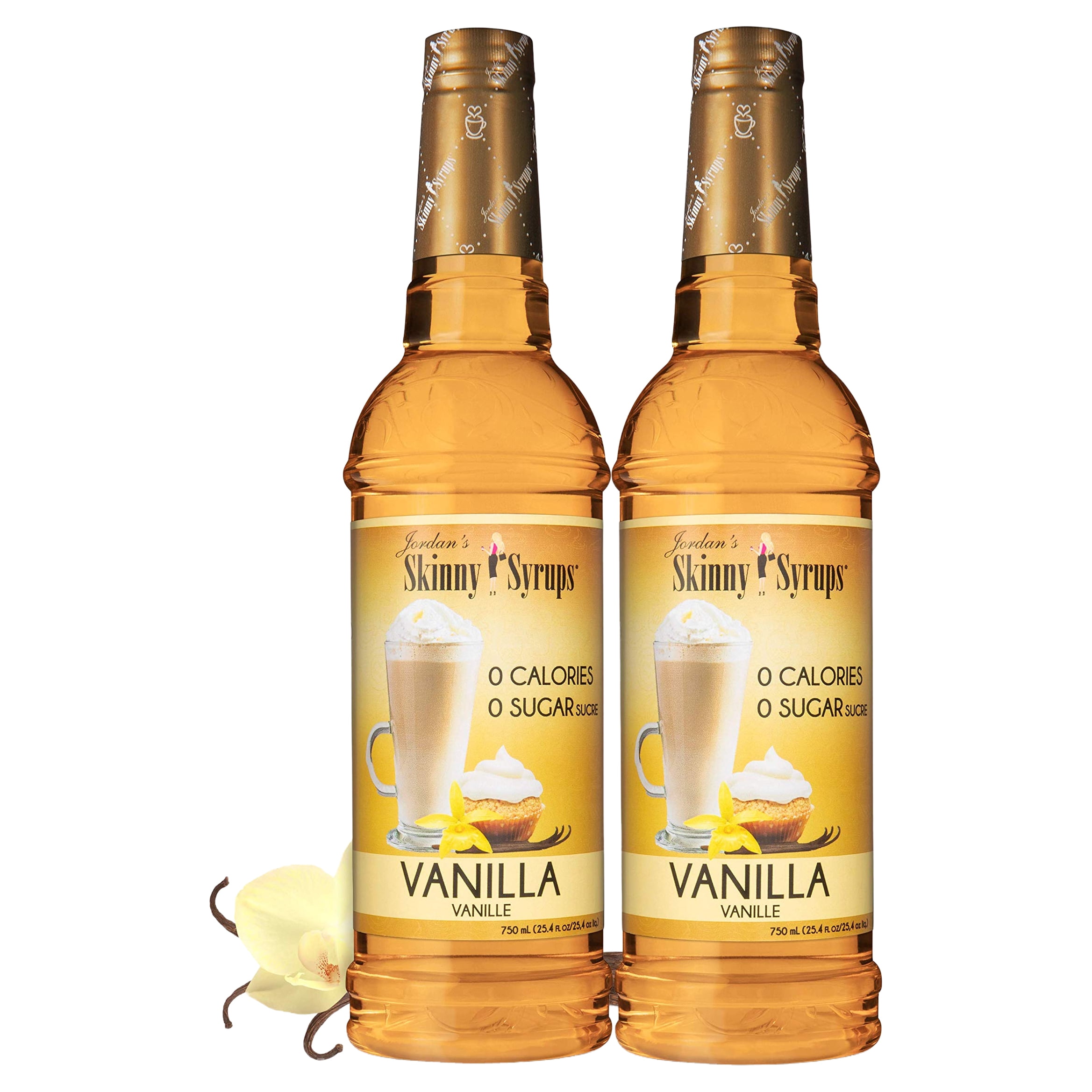 Jordans Skinny Syrups | Sugar Free Vanilla Syrup | Healthy Flavors with 0 Calories, 0 Sugar, 0 Carbs | 750ml/25.4oz Bottles- Pack of 2