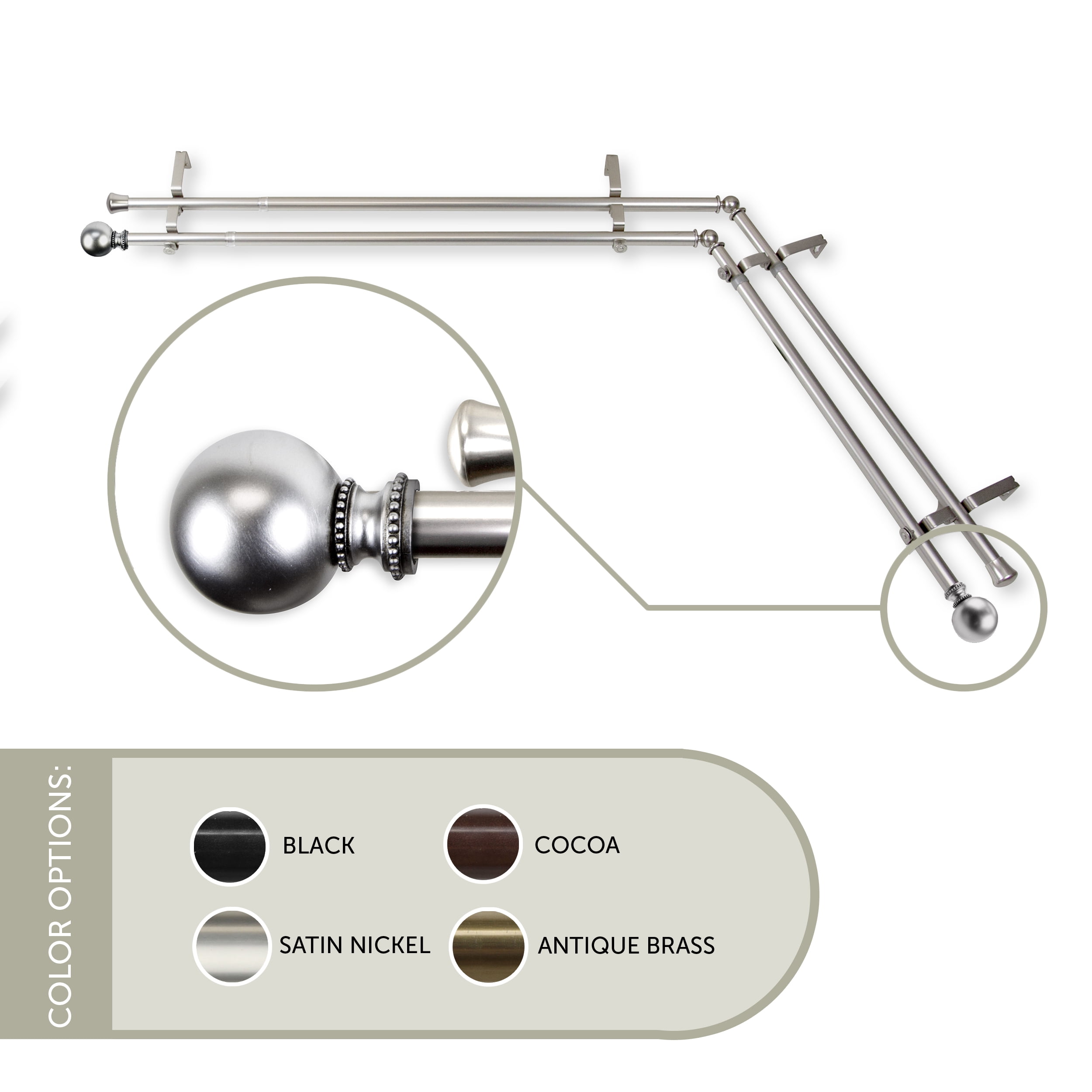 Jordana 13/16 inch Corner Window Double Curtain Rod 66-120" - Satin Nickel