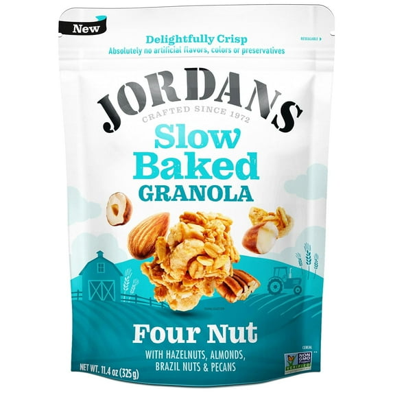 Jordans Cereals Delightfully Crisp Slow-Baked Granola, No Artificial Flavors, Colors, or Preservatives, Healthy Snacks, 11.4 oz, Four Nut