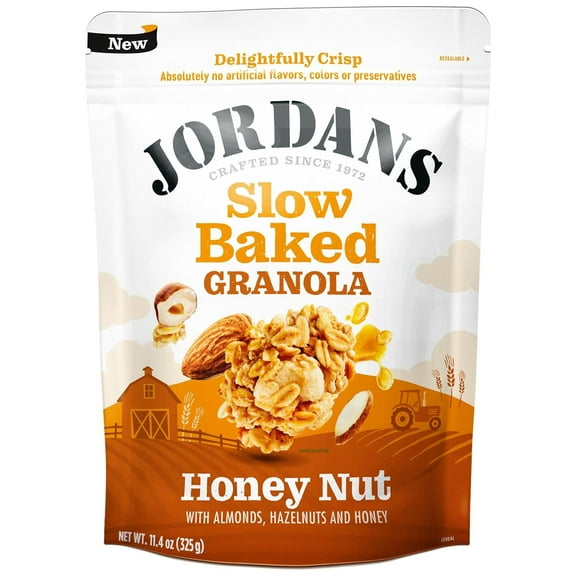 Jordans Cereals | Delightfully Crisp Slow-baked Granola | No Artificial Flavors, Colors, or Preservatives | Healthy Snacks for Adults & Kids | 11.4 oz (325 Grams, Honey Nut)