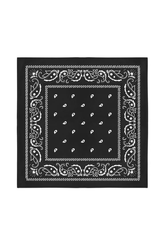 Cowboy Western Set of 6 Paisley Cotton Bandannas Set (Black)