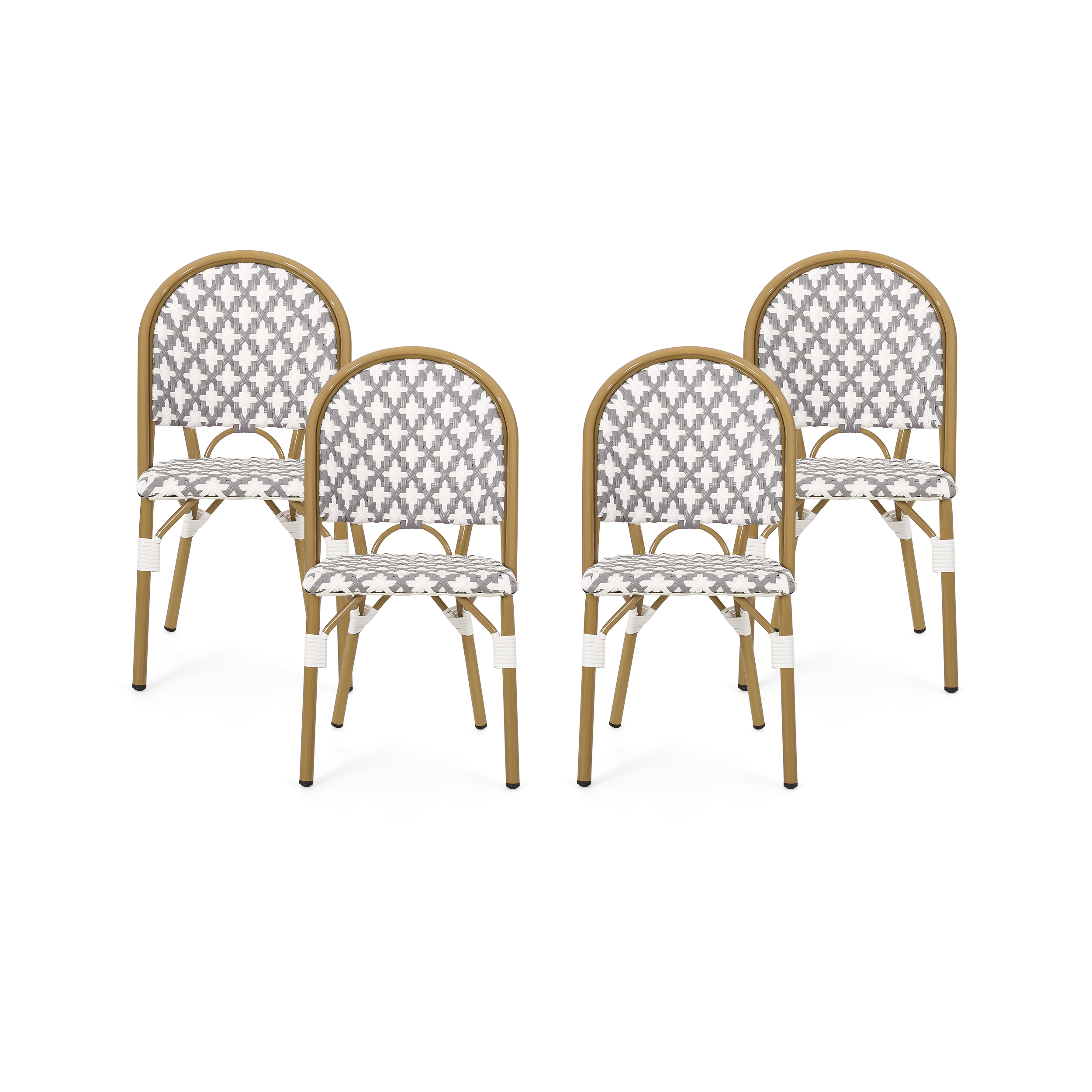 Jordy Outdoor French Bistro Chair , Set of 4, Gray, White, and Bamboo Finish - image 1 of 7