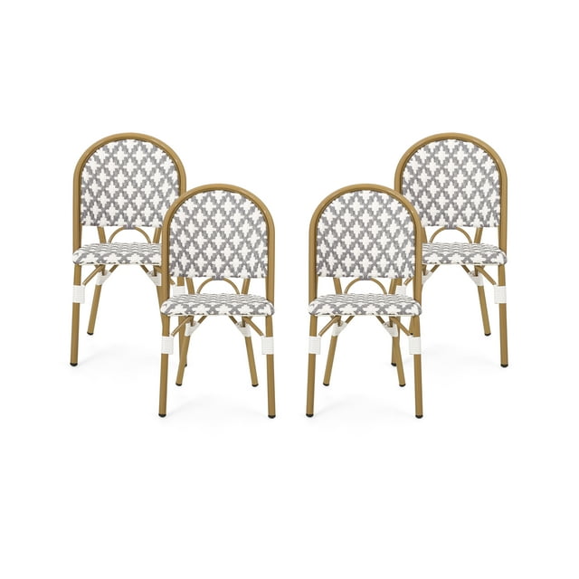 Jordy Outdoor French Bistro Chair , Set of 4, Gray, White, and Bamboo Finish