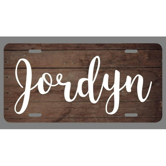 Jordyn Name Wood Style License Plate Tag Vanity Novelty Metal | UV Printed Metal | 6-Inches By 12-Inches | Car Truck RV Trailer Wall Shop Man Cave | NP204