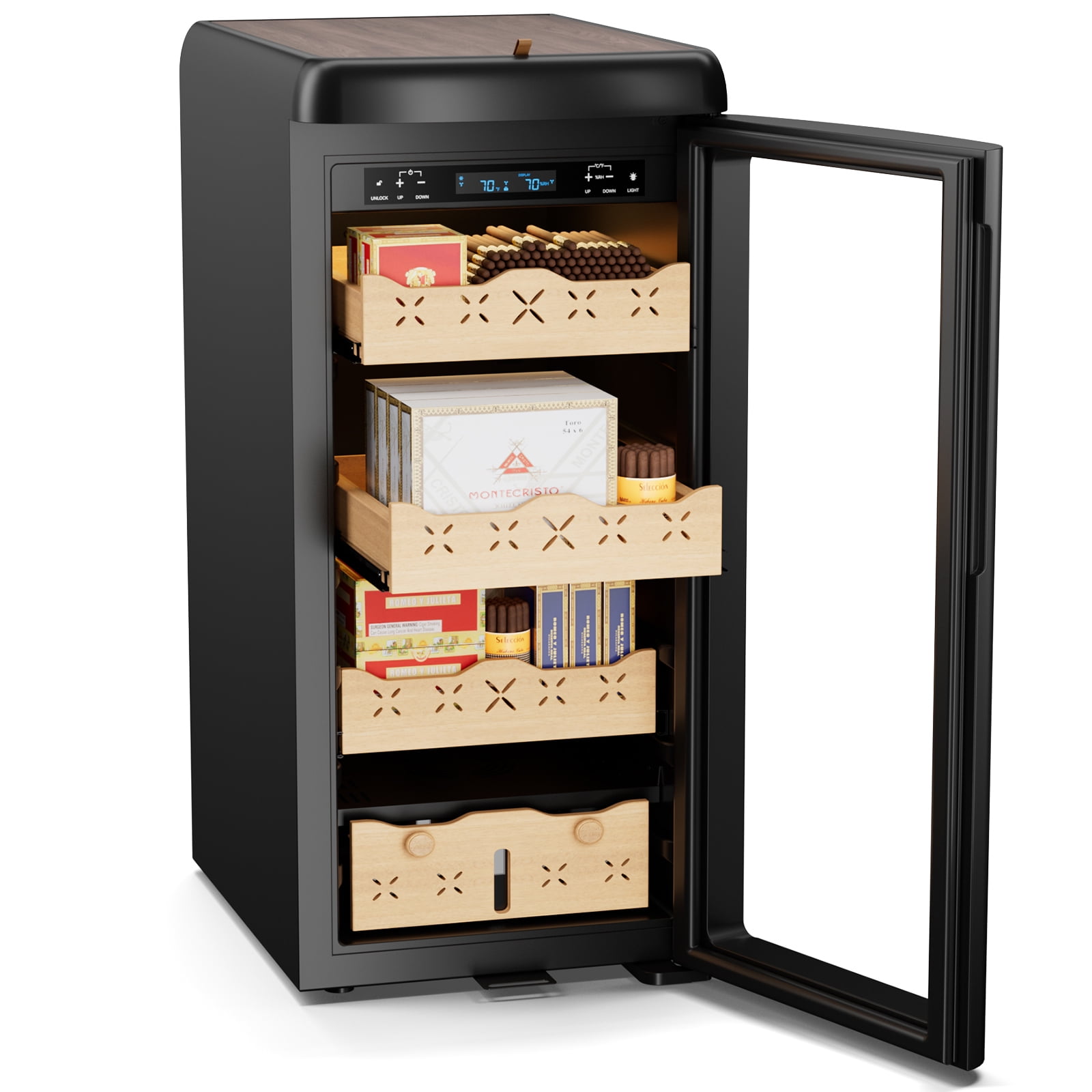 Joreek 115L Electric Cigar Humidor 900 Counts Temperature and Humidity Control Humidor Stainless Steel Lockable Cabinet with Digital LED Display Made of Spanish Cedar Wood Gift for Men
