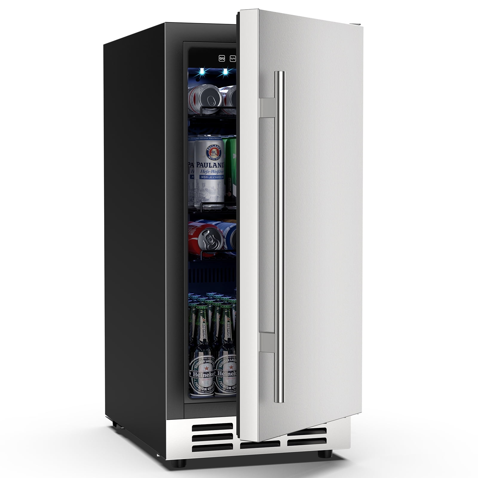 Joreek 15 Inch Outdoor Beverage Fridge Weather Proof Stainless Steel Beverage Cooler Under Counter Beer Fridge Indoor/Outdoor Beverage Refrigerator for 80 Cans