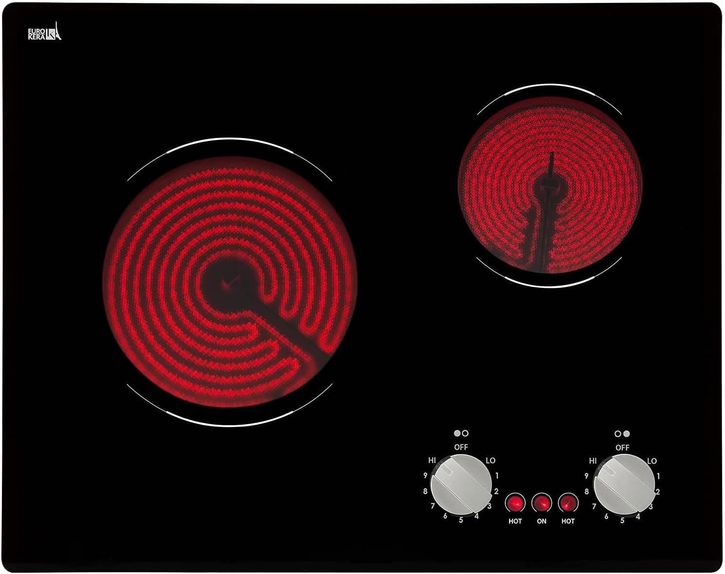 Joreek 21" Electric Cooktop Burners, 3700W 2 Burners Ceramic Glass Stove Top Touch Control Built-in Magnetic Cooktop with 9 Heating Level Child Lock & Over-Temperature Protection