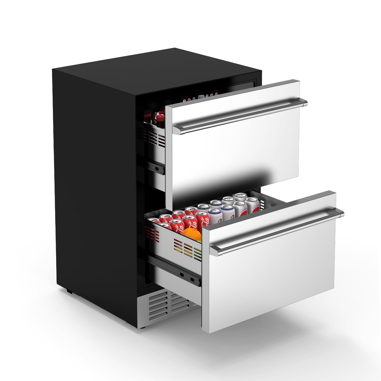 Joreek 24 Inch Under Counter Double Drawer Fridge Two Drawer Refrigerator Indoor Beverage Refrigerator, Stainless Steel Beverage Fridge for Home & Commercial Use (Foam Door)