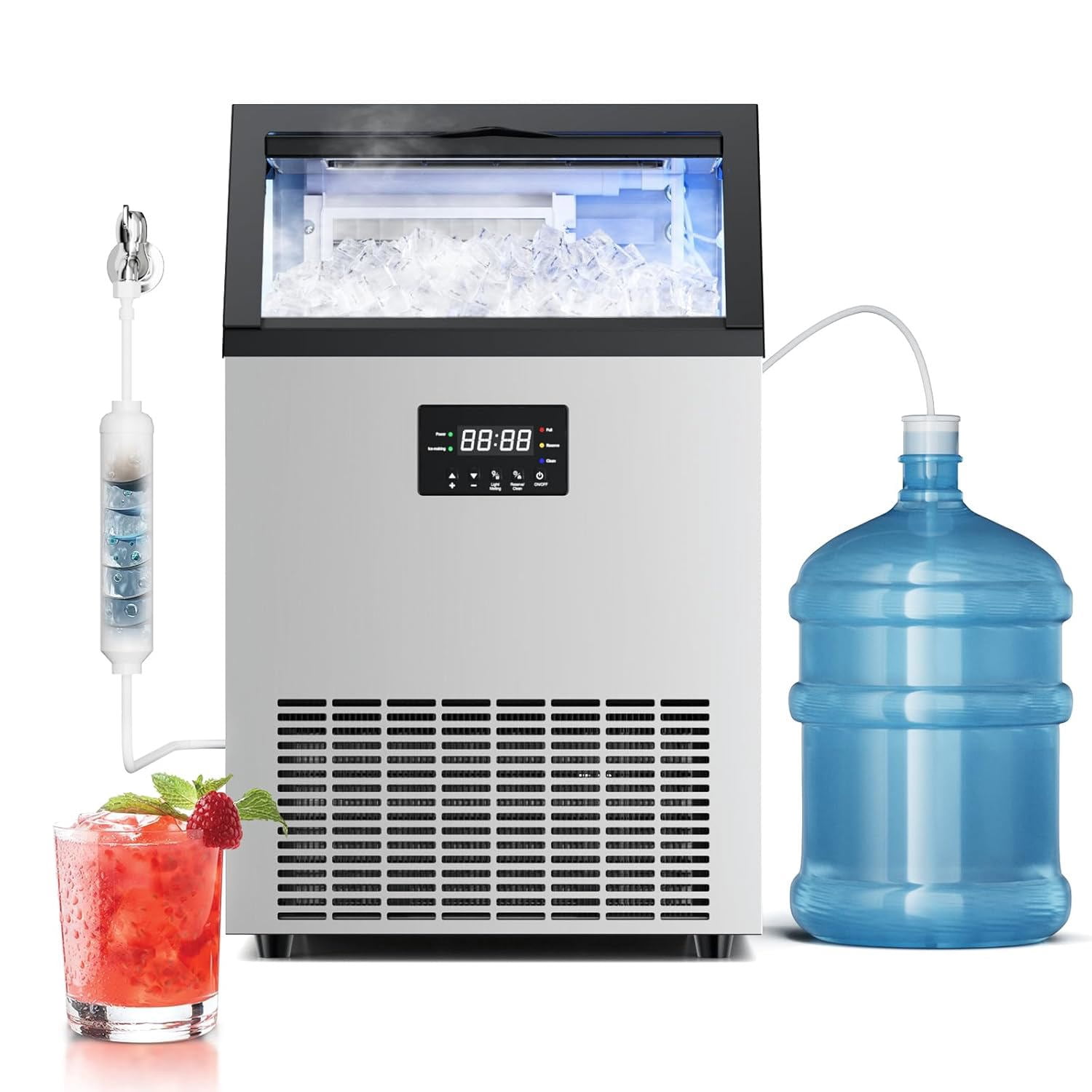 Joreek Commercial Ice Maker 150 lbs/24h, 50lbs Storage, Stainless Steel, Under-Counter/Freestanding Commercial Ice Machine 45 Cubes/Cycle Self-Cleaning, for Home, Bar, Restaurant, and Cafe